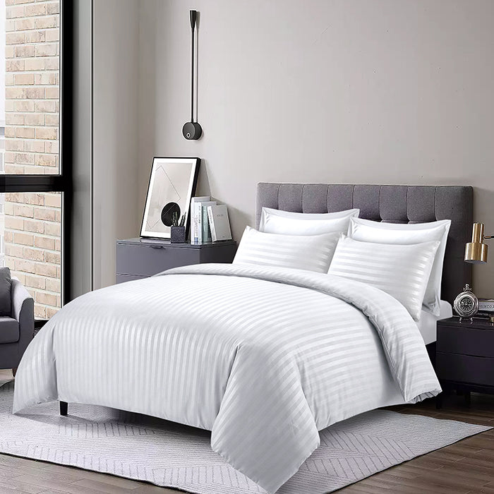 Embossed Duvet Cover Set in White Stripes